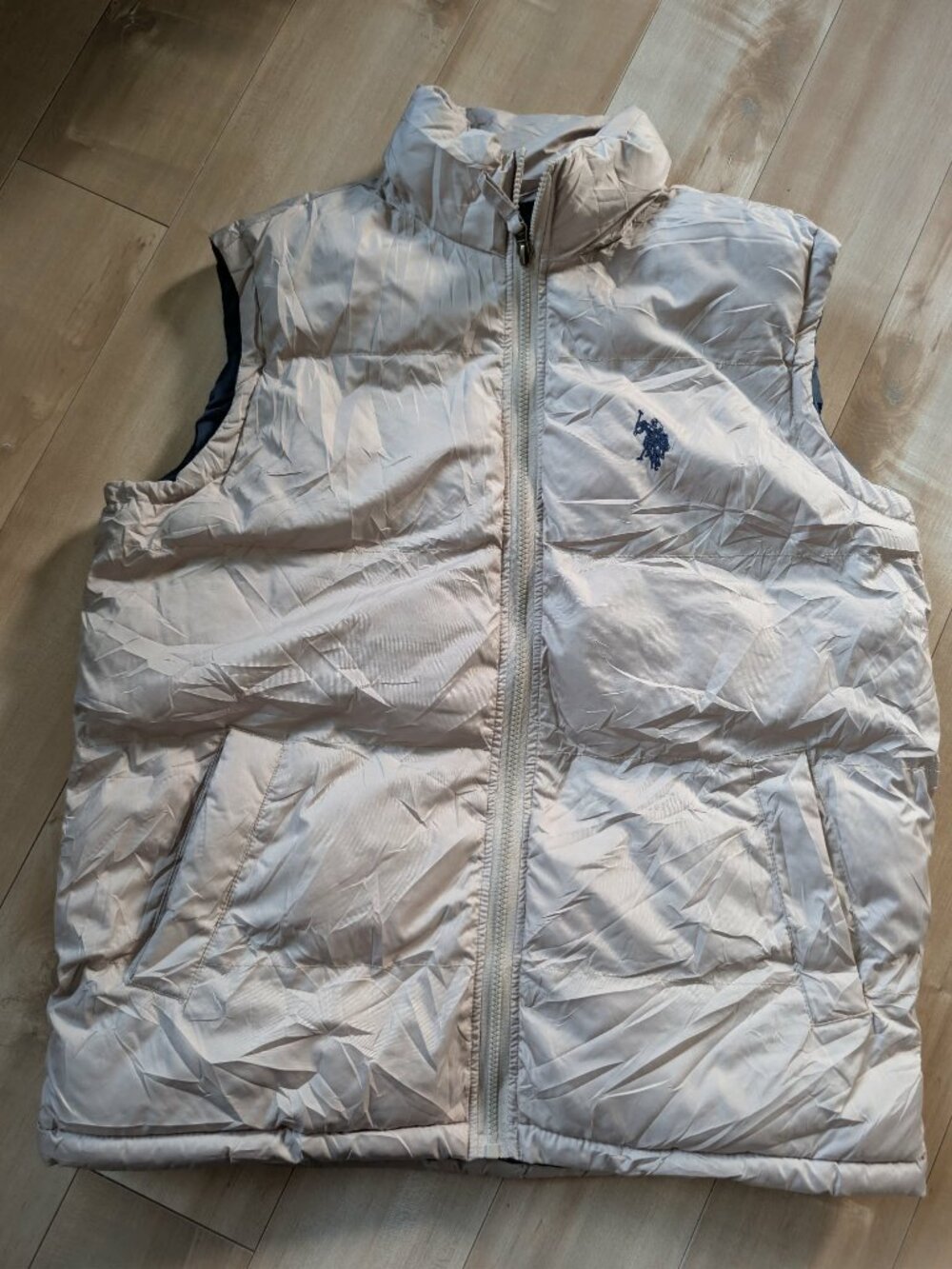 U.S. Polo Assn. Beige Quilted Puffer Vest Full Zip Small